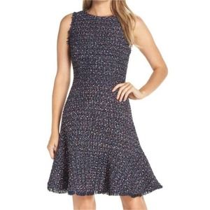 Eliza J Sleeveless Tweed Multicolor Fit & Flare Dress Lined Size 4 Petite